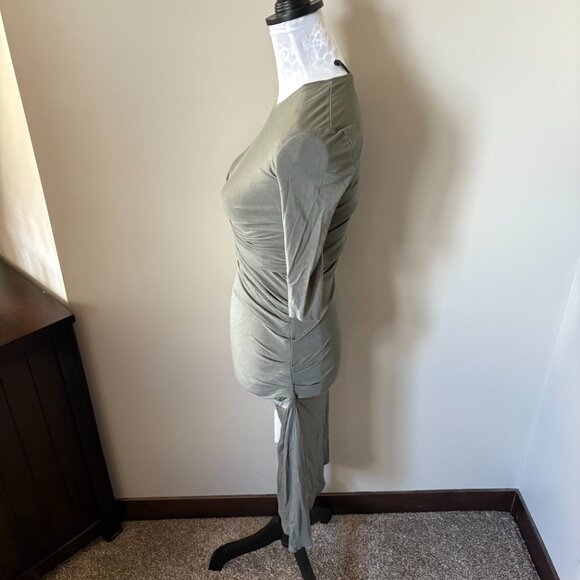 Helmut Lang Nova Ruched Bodycon Dress Womens Size Xsmall Gray Long Sleeve - Picture 3 of 5